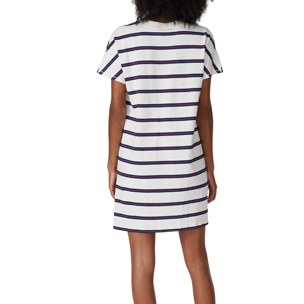Madewell White Tomboy Pocket T-Shirt Cotton Mini Dress Blue Red Striped Size XS - Picture 3 of 13
